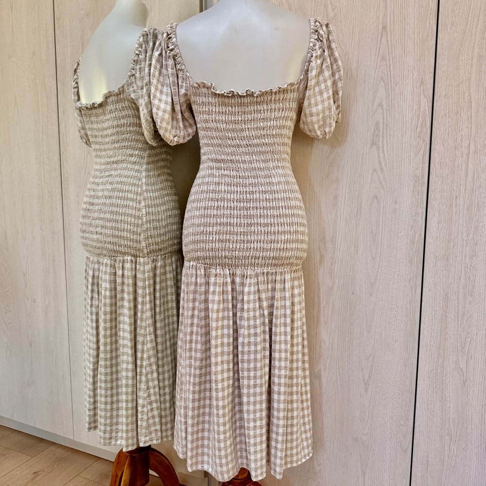 Rachel Pally white & Cream Gingham gauzy cottagecore Smocked Midi Dress small - Picture 6 of 13